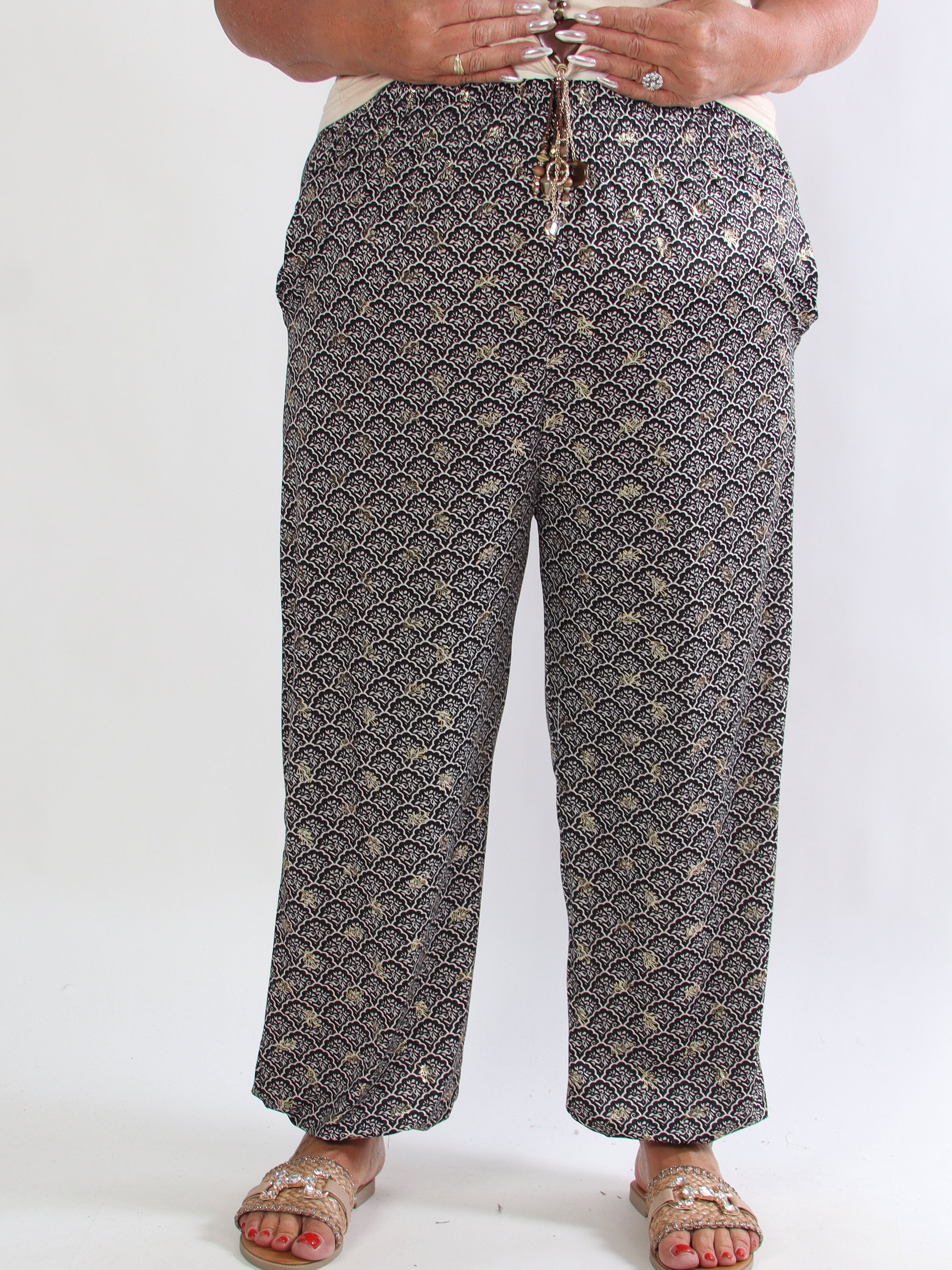 Pams Pattern Harem Pants - Elastiske plus size bukser med smock i taljen